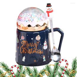 Mugs Large-Capacity Christmas Mug Gift Set With Viewing Lid Spoon And Box Easy To Use Tree Santa Snow Globe Home