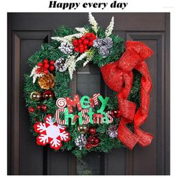 Decorative Flowers Christmas Wreath Merry Berry Bow Xmas Tree Garland Hanging Ornaments Front Door Wall Decorations 2024 Year