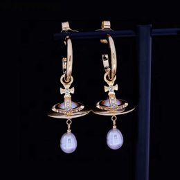 Designer Viviane Westwood Empress Dowager Saturn Baroque Pearl Earrings Female Middle Ages Three Dimensional Planet Water Drops Pearl Earrings