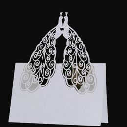 50pcs Peacock Laser Cut Table Name Place Cards Greeting Card Lace Name Message Setting Card Wedding Birthday Party Favour Decor