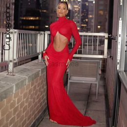 Urban Sexy Dresses Cryptographic Elegant Red Cut Out Maxi Dress for Women Party Club Outfits Long Sleeve Ruched Sexy Backless Gown Birthday Dresses 24410