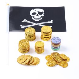 Plastic Gold Treasure Coins Captain Pirate Party Pirate Treasure Chest Child Treasure Chest Treasure Chest Gold Coin Toy