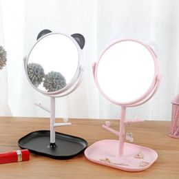 Cute Cat Ear Makeup Mirror With Jewelry Rack Holder 360° Rotation Table Countertop Base Use for Bathroom Desk Cosmetic MirrorsJewelry Rack Holder Mirror
