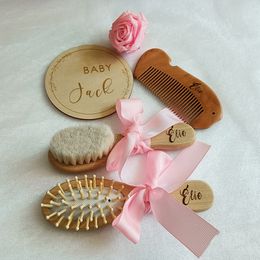 Personalised Wooden Brush and Comb Set, Custom Name, Baby Shower Gift, Commemorative, Newborn Birth Plate
