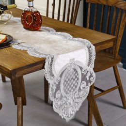 European Style Velvet Embroidered Lace Trim Luxury Table Runner Fireplace Piano Wall Cabinet Cover Cloth Christmas Decoration