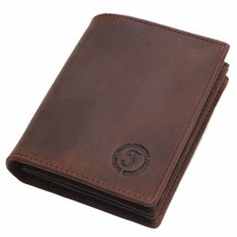 rfid Blocking Short Wallets Crazy Horse Leather Wallet Men Genuine Purse Card Vintage Male For Small Mey Bag W4Au#