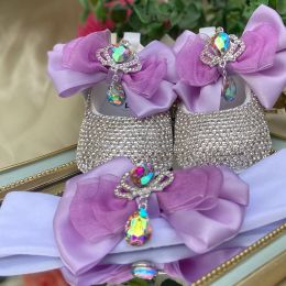 Sneakers Dollbling Delicate Lavender Baby Shoes Headband Set Luxury Diamond Fluff Outfit Red Bottom Little Girl Outfit Shoes