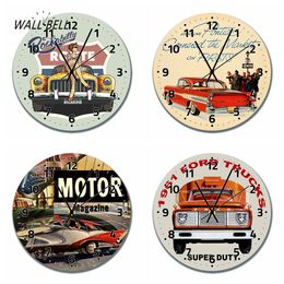 Classic Car Clocks American Gasoline Garage Decor Beer Bar Wall Clock Silent Route Us 66 Car Creative Wooden Wall Clock WB047