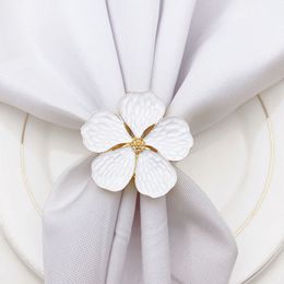 6PCS Simple Lucky Flower Napkin Ring Hotel Pendulum White Petal Napkin Buckle Metal Ring White Wedding