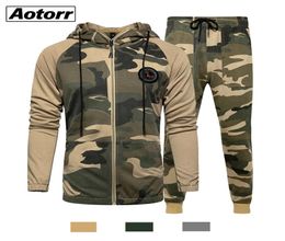 Brand Tracksuit Camo Hoodie Pants Sets Men Casual Sweatshirt Joggers Sweatpants Male zipper Jacket Autumn Winter Sportswear Suit3566727