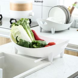 Dish Drying Rack Oval Shaped Drainer with Utensil Holder Plate Bowl Cutlery Storage Vegetable Basket Kitchen Organiser