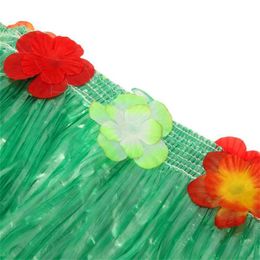 DIY Hawaiian Party Decor Large Artificial Grass Table Skirt Tropical Luau Summer Beach Party Supplies Green/Yellow with Hibiscus