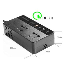 New Car Inverter DC 12V to 220V 150W Quick Charge 3.0 Cigarette Lighter Splitter with 4-Port USB Truck Power Charger Universal