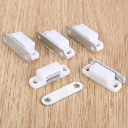 5pcs Magnetic Catches w/screws Small Metal Cabinet Door Cupboard Preventing Protecting 27x10mm White/Brown Mini Stopper Kitchen