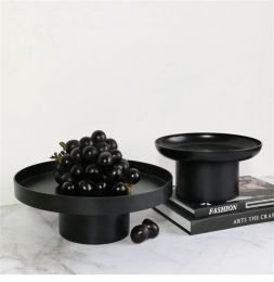 Round Black White Decorative Tray Storage Organizer ABS Tray Fruit Perfume Cosmetic Tray Home Decor Plates Simple Storage Plate