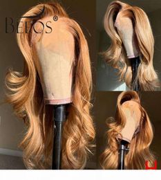 Beeos 180 360 Lace Front Human Wig Wavy Wave Honey Blonde Color Pre Plucked With Baby Hair Bleached Knots Brazilian Remy51552144577183