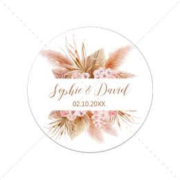 Pampas Grass Customise Sticker Custom Wedding Labels Personalise Baptism Wedding Birthday Sealing Sticker Party Decor Supplies