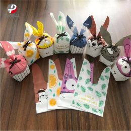 D&P 10pcs Cute Rabbit Ear Bags Cookie Plastic Bags&Candy Gift Bags For Biscuits Snack Baking Package And Event Party Supplies