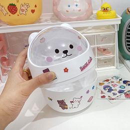 1pc Desk Trash Can Ins Desktop With Lid Trash Can Mini Kawaii Cute Bear Trash Bin Storage Box Girl