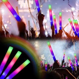 Party Decoration 12 15 30 60Pcs Bulk Colorful LED Glow Sticks RGB Foam Stick Cheer Tube Dark Light Birthday Wedding SuppliesParty249N