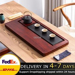 Tea Trays Chinese Room Solid Wood Set Tray Household Simple Whole Block Drainage Table Kungfu Wooden