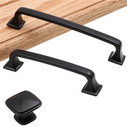 QVWN American Style Black Cabinet Handles Solid Aluminum Alloy Kitchen Cupboard Pulls Drawer Knobs Furniture Handle Hardware