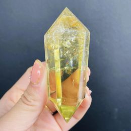 Decorative Figurines Natural Citrine Double Obelisk Quartz Crystal Wand Healing Home Decor