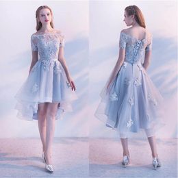 Party Dresses Formal Prom Gown Applique Evening Dress A Line Bateau Off-Shoulder With Short Sleeves Lace Up