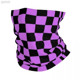 Fashion Face Masks Neck Gaiter Checkerboard Geometric Plaid Headband Neck Warmer Hiking Running Tube Scarf Purple And Black Chequered Face Bandana Gaiter 240410