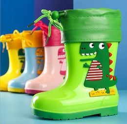 Rain Boots Kids Girl Cute 3D Dinosaur Children's Boys Boots Plush Warm Ankle PVC Waterproof Toddler Water Shoes Rainboots