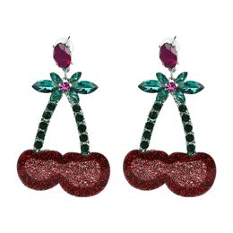JURAN Colorful Crystal Fruit Dangle Earrings Cute Strawberry Cherry Statement Ear Charm Jewelry for Women Pendant 2024 Trend