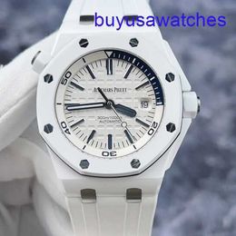 AP Movement Wrist Watch Royal Oak Offshore Series 15707CB White Ceramic Material Blue Rotatable Inner Ring Date Display Automatic Mechanical Mens Watch