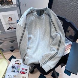 Men's Hoodies Gmiixder Grey Double Zipper Design Sweatshirt For Men In Autumn And Winter. Heavy Weight Firm Oversized Pullover Cleanfit