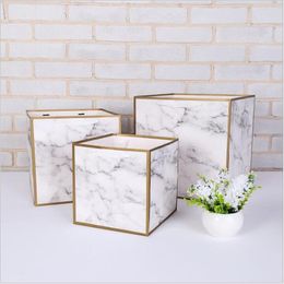 12pcs Large Square Paper Bags For Flower Cake Package Valentine's Day Marble Gift Packaging Bag With Handle