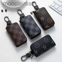 PU Leather Bag Keychains Car Keys Holder Key Rings Black Plaid Brown Flower Pouches Pendant Keyrings Charms for Men Women Gifts 4 Colours 7LTN