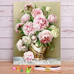 Flower Peony Printed Canvas 11CT Cross Stitch Patterns DIY Embroidery DMC Threads Hobby Handmade Sewing work Magic Adults