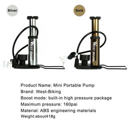 WEST BIKING Bicycle Portable Ultra-light Pump With Barometer Cycling MTB Road Bike Air Pump120 PSI High Pressure Pedal Pumps