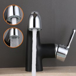 Black Chrome Basin Pull-out Faucet Brass Bathroom Deck mounted Sink Mixer Taps Hot And Cold Water Torneira Bath Wash Crane