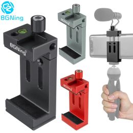 Tripods BGNing XJ8 Phone Clip Tripod Head Bracket Mobile Phone Holder for Flashlight Microphone w/ Spirit level Cold Shoe Mount Adapter