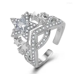 Cluster Rings Pentagram Star For Men Women With Dazzling Cubic Zirconia Romantic Wedding Party Silver Finger Gift Ly Trendy Jew