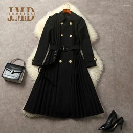 Casual Dresses JiuMeiDai Women Autumn Winter Dress Office Lady Double Button Elegant Vintage High Quality Femalee Outwear Clothes