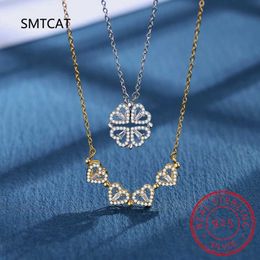 MH36 Pendant Necklaces S925 Sterling Silver Four-leaf Clover Necklace Magnetic Heart Pendant Necklace for Women Love Clavicle Chain Jewellery Gift 240410