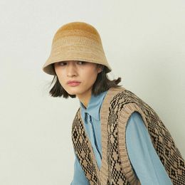 Fashion Gradient Colors 100% Wool Bucket Hat Japan Korea Art Style Fisherman Cap Women Winter Warm Good Hats240410