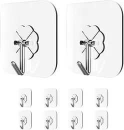 Hooks 10pcs Longmiao Wall Self Adhesive And Strong Heavy Duty No Nails Clear Reusable Water Proof For Kitchen Bathroom