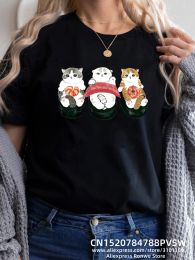 Fruits Cat Cute Print Girl T-shirts Women Kawaii Y2K 90S Sweetshirts Female Animal Tops Tee Harajuku Clothing