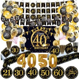 40th Happy Birthday Balloons 30 40 50 60 Years Old Birthday Party Decorations Adult Forty Man Woman Anniversary Rose Gold Black