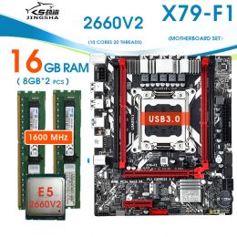 Motherboards X79 F1 3.0 motherboard kit Xeon E5 2660 v2 LGA 2011 CPU 2*8GB=16GB 1600 DDR3 ECC REG memory Set X79 placa mae sata3.0 combo