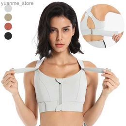 Yoga Outfits Womens Sports Bra Tight Top Yoga Tank Top Front Zipper Plus Size Adjustable Shoulder Straps Shockproof Gym Fitness Sports Bra Y240410