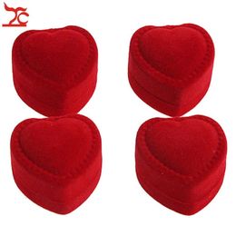 Mini Cute Red Carrying Cases Foldable Red Heart Shaped Ring Box For Rings Lid Open Velvet Display Box Jewellery Packaging 24Pcs 248D