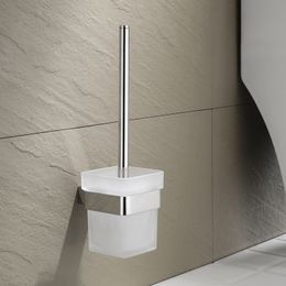 Toilet Brush with Holder Set Glass Toilet Bowl Brush Wall Mounted Polished Bathroom Toilet Cleaning Brush Holder